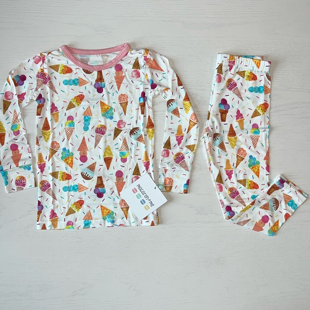 Macaron + Me Ice Cream Long Sleeve Bamboo Pajama Set 5T 6